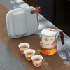 Conjunto de Chá Kung Fu de Viagem Bule de Chá de Vidro Xícara de Chá Bolsa Portátil Xícara Rápida de Cerâmica Outdoor Uma Panela Três Copos