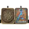 Pingente Thangka de Xizang Pintado à Mão Dourado Buda da Medicina Buda da Medicina Zakilam Passado e Presente Pingente Thangka