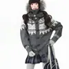 Suéter con Capucha de Punto Retro Fair Isle Otoño/Invierno 2026 para Mujer con Botones de Cuerno, Corte Holgado y Relajado, Cárdigan de Punto Engrosado