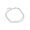 Estilo Lujo Ligero, Pulsera Versátil de Cuentas de Arroz Plateadas de Doble Capa, Diseño Minimalista, Sensación de Alta Gama, Pulsera para Viajar al Trabajo