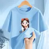 2301 # Camiseta de Manga Curta 100% Algodão para Meninas Top de Algodão Puro Infantil para Crianças Maiores Camiseta Básica Estilosa Verão 2025