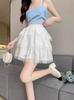 Falda Corta de Encaje Blanco en Stock Primavera/Verano 2026 para Mujer Estilo Ballet Línea A Falda Corta tipo Pastel Falda Media Falda de Gasa