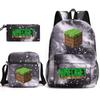 Mochila Escolar de Minecraft Periférico de Juego Estudiante Gran Capacidad Estampada Tres Piezas para Hombres y Mujeres