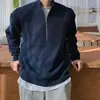 Suéter cardigan de outono com zíper parcial para homens, estilo coreano, moderno e estiloso, blusa de tricô versátil com gola alta, jaqueta de gola alta