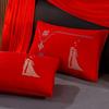 Algodón Núcleo de Almohada de Boda Rojo Brillante Par Núcleo de Almohada Bordado Almohada Suave Boda con Exquisito Bolso de Mano