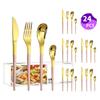 Venta caliente transfronteriza vajilla de acero inoxidable Serie Luna Creciente Cuchillo, tenedor y cuchara occidentales para 6 personas juego de 24 piezas traje de caja de color