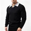 Suéter retro de punto trenzado para hombre, europeo y americano, con bloques de color, diseño de imitación de dos piezas, con cuello camisero, jersey de punto para otoño e invierno 2026