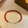 Pulsera de Cuentas de Ágata Roja Dorada 18K Bicolor Estilo Chino Nuevo Estilo Nacional Vintage Lujo Ligero Joyería para Mujer
