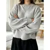 Ropa de mujer de punto casual de punto suelto, estilo europeo y americano, de manga larga, a la moda, color liso, cuello redondo, suéter versátil, para primavera y otoño, de importación transfronteriza