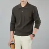 Outono e Inverno Tricô Masculino com Gola Polo Manga Longa Botão Lapela Cor Lisa Leve Business Base Pulôver Tricô Roupa Masculina