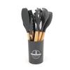 Cabo de Madeira Utensílios de Silicone para Cozinha Conjunto de 12 Peças Utensílios Antiaderentes para Cozinhar conjunto Barril de Armazenamento Conjunto de 12 Peças de Utensílios de Silicone