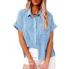 2026 Amazon Ebay Europeu e Americano Primavera e Verão Novas Blusas Populares Algodão e Linho Bolso Manga Curta Camisas Camisetas Roupas Femininas