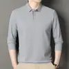 Camiseta de Manga Larga para Hombre Otoño Nuevo Estilo Sin Planchar Cuello Polo Color Sólido para Hombres de Mediana Edad Casual Versátil Ropa de Papá