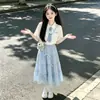 Conjunto de Falda Nuevo de Verano 2026 para Niñas, Delicado Vestido de Princesa de Manga Corta, Conjunto de Dos Piezas para Niños Mayores, Moderno