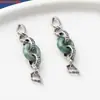 Anillo Doble de Plata de Ley S925 Flor Brote Hoja Jade Ágata Mitad Cadena con Cadena Retro Viejo Material Hecho a Mano DIY