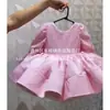 Vestido de Primera Cumpleaños Rosa de Lujo Ligero para Bebé Niña con Lazo Grande, Dulce Vestido de Princesa, Vestido de Niña con Falda Voluminosa