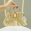 Nova Bolsa de Mão Feminina Retro Europeia e Americana com Pedras Strass Plissada Bolsa de Mão Socialite Bolsa de Ombro Transversal Fashionable Bolsa de Festa