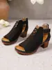 Sandalias de tacón grueso para mujer de talla grande, moda europea y americana de comercio exterior en stock, sandalias de tacón alto con hebilla y punta redonda para mujer, venta al por mayor transfronteriza