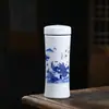 Taza Termo de Cerámica Jingdezhen con Forro de Doble Capa, Vaso Portátil para Agua, Taza de Té con Tapa, Taza Azul y Blanca, Taza para Regalo de Negocios, Venta al por Mayor