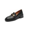 Mocasines de Cuero Completo por Dentro y por Fuera para Mujer Primavera y Otoño Nuevos Hebilla Metálica Zapatos de Cuero Pequeños Británicos Punta Redonda Tacón Medio Grueso Slip-On Zapatos de Mujer
