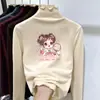 Otoño Invierno 2026 Camiseta Térmica de Felpa para Niña Cuello Medio Alto Manga Larga Capa Base Elegante Ropa Interior Cálida para Niños con Adorno de Volantes