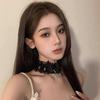 Gargantilla Harajuku con encaje para mujer, alas de ángel, remache cruzado, collar Y2K, cadena de clavícula.