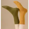 Calcetines de Punto Trenzado Estilo Japonés, Estilo Primavera y Otoño, Calcetines de Media Pantorrilla de Moda, Versátiles, Alto Valor Estético, Estilo Bosque, Color Sólido, Calcetines Cálidos Sueltos