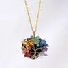 Colar Artesanal Runya Cristal Pedrinhas de Cristal Transfronteiriças Árvore da Vida Pingente de Amor Pedra Bruta Envolvido em Arame Árvore da Vida