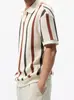 Camisa Polo Masculina Estilo Coreano Recortada em Mesh Listras de Contraste Verão Tendência Design Solto Casual Tricotada
