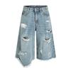 G6699 American Street Neutral Retro Ripped Jeans Cropped Holgados para Hombre de Diseño Irregular de Alta Gama