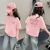 Camiseta de Algodón Puro de Manga Corta para Niñas, Nuevo Estilo de Verano, Estampada con Letras, Moda Estudiante Bebé, Top Holgado de Media Manga