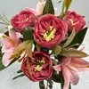 Fornecimento direto da fábrica rosa simulação Lírio 9 rosas buquê de flores artificiais adereços de palco de casamento decoração flores artificiais simulação