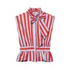 Camisa feminina listrada com laço estilo europeu e americano para o verão 2026 7257
