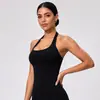 Top deportivo ajustado de estilo europeo y americano con lunares, cuello halter y espalda descubierta para entrenamiento de fitness, Pilates y yoga con almohadillas en el pecho para mujer