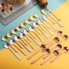 Exquisita Cuchara Mezcladora de Regalo Estilo Japonés Acero Inoxidable Cuchara Flor Cafetera Mezclador Vajilla Chapada en Oro Se Puede Personalizar Logo Hogar