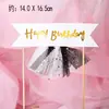 Decoración de pastel de cumpleaños de una esquina dorada, adorno para insertar, bestia, hilo rosa, hilo azul, pancarta de Feliz Cumpleaños, adorno para insertar de Feliz Cumpleaños