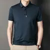 Camiseta de manga corta de seda de hielo elástica de cuatro lados para hombre, camiseta informal de verano con estampado de letras, polo elástico fino