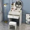 Tocador para dormitorio, tocador de maquillaje simple y moderno con espejo, mesita de noche con gabinete de almacenamiento, pequeño tocador de moda estilo influencer de Instagram para niñas