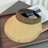 Sombrero de Paja Nuevo Estilo 2026 con Parte Superior Abierta para Mujer, Verano, Ala Ancha, Protección Solar, Versátil, Borla, Plegable, de Paja, Moderno
