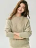 Estilo vintage descontraído~ Suéter pullover trançado 75% caxemira 25% seda de amoreira para mulheres, gola redonda suéter de tricô solto vazado