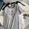 Retro Americano Nuevo Estilo Coreano Cuello Color Block Algodón Puro Manga Corta Sencillo Casual Verano 2025 Color Block Versátil Top