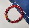 Pulsera de Sándalo Rojo 8mm Estilo Tejido DIY Sencilla Retro para Mujer Pulsera de Amistad Cuentas Cilíndricas