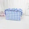 Estojo de lápis xadrez plissado com renda da moda, bolsa de papelaria para estudantes de grande capacidade, bolsa de armazenamento de nicho de alto valor