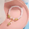 Pulseira com Pingente de Pérolas e Jade Hetian para Mulheres, Estilo Retrô, Alto Padrão, Estilo Nacional, Luxo Leve, Pulseira Delicada com Pérolas Imitação Grão de Arroz