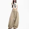 Cordón elegante, dobladillo con volantes, pantalones de pierna ancha, pantalones largos de corte holgado, pantalones casuales para mujer, colección de otoño, cintura alta, gris, corte relajado