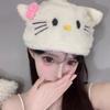 Gorro de Peluche Cartoon Dulce Japonés hellokitty Vigor Otoño e Invierno Blanco Hello Kitty Corazón de Niña Gorro con Protección para los Oídos