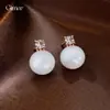 Agua Mineral con Gas Helada~Pendientes Redondos de Circonita con Piedra Ojo de Gato Frescos y Refrescantes, Pendientes Dulces con un Toque de Lujo Ligero y de Alta Gama para Mujeres