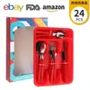 Juego de Cubiertos de Acero Inoxidable para Comercio Exterior Transfronterizo, Juego de 24 Piezas, Cuchillo para Filete con Mango de Plástico Inclinado Creativo, Tenedor, Cuchara, Cuchara de Postre