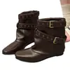 Bota feminina quadrada da moda em couro sintético, novas botas western cowboy outono/inverno 2026, botas de cavaleiro com fivela de cinto, botas curtas