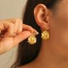 Aretes colgantes elegantes transfronterizos europeos y americanos, lujo ligero exagerado, girasol dorado, para mujer, red de celebridades, flor de sol, acero de titanio chapado en oro